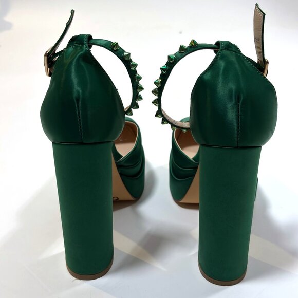 Azalea Wang Penelope Green Satin Studded Mega Platform Heels - Size 8.5 - Picture 3 of 8